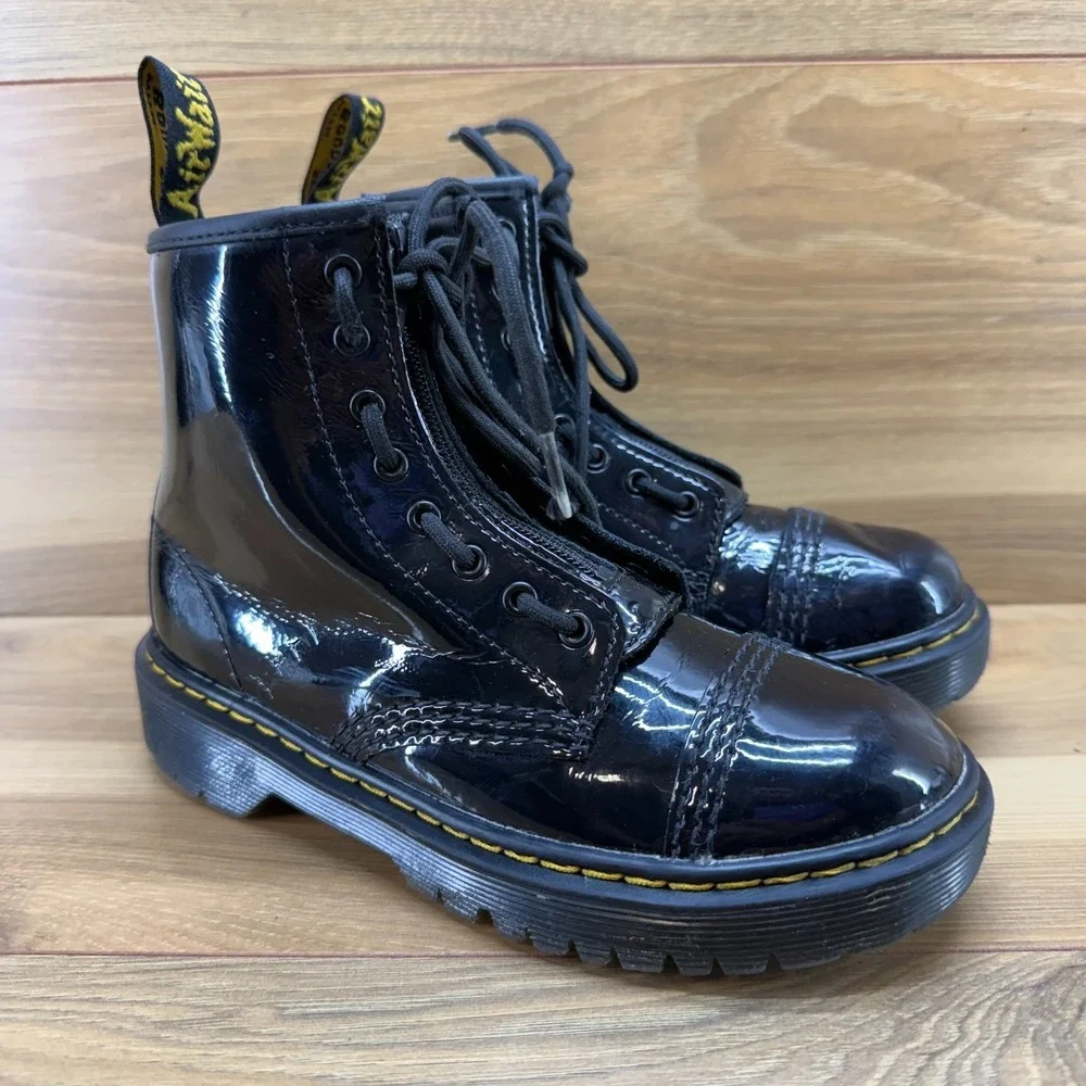 Dr Martens Sinclair Bex J Combat Boots Kids 2 EU 33 Black Patent Leather Punk